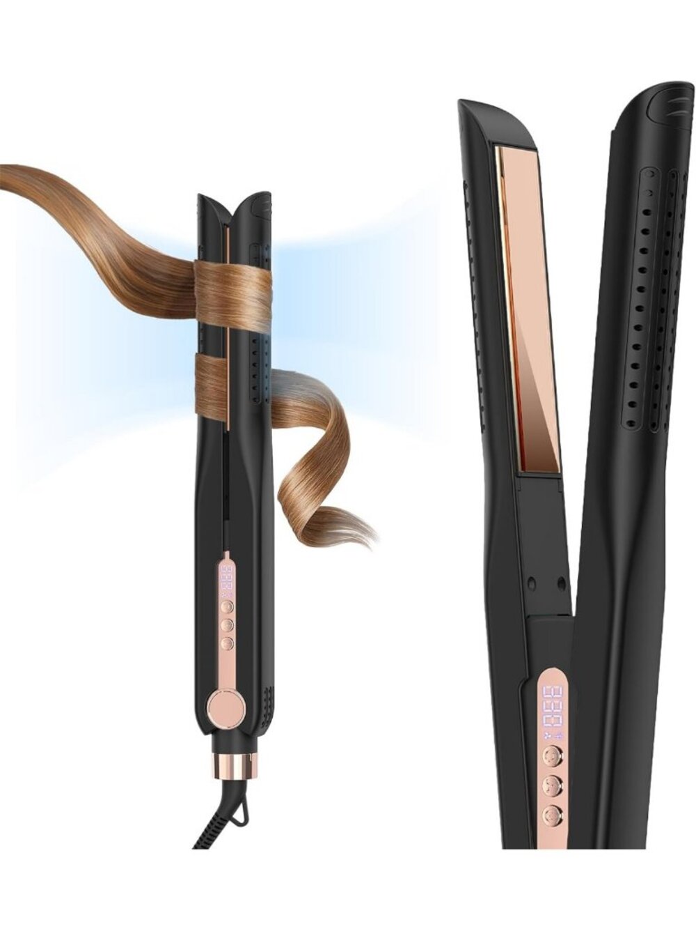 2-in-1 Titanium Flat Iron & Curling Wand - Airflow Styler for Sleek Hair